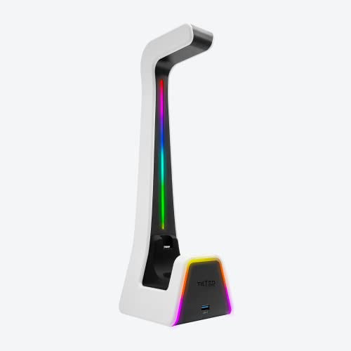 Tilted Nation Gaming Headset and Controller Stand | Premium PS5 Accessories (Clean Space with Charging Station) Headphone and Controller Holder for Desk, PlayStation 5, Xbox Game, - color: White