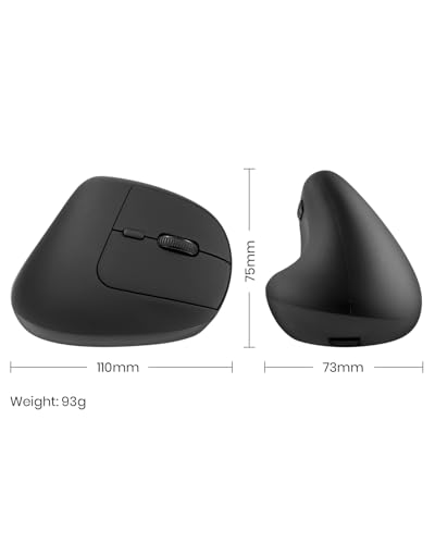 Perixx PERIMICE-608II Wireless Vertical Mouse, 2.4GHz, 6 Buttons, Adjustable DPI 800/1200/1600/2400, Right-Handed Design, USB Receiver, Black - style: Wireless