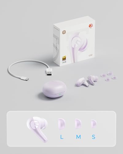 SoundPEATS C30 - True Wireless Earbuds - Bluetooth Headphones 6.0 - Pink | Hybrid ANC LDAC Hi-Res Audio 52H Playtime -52dB Adaptive Noise Cancelling 6-Mic Clear Call 12mm Driver Multi-Point IP54 - color: Pinkish Purple