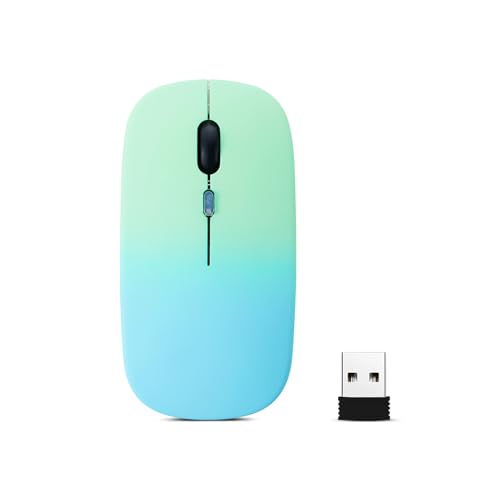 Wireless Bluetooth Mouse,LED Dual Mode Rechargeable Silent Slim Laptop Mouse,Portable(BT5.2+USB Receiver) Dual Mode Computer Mice,for Laptop,Desktop Computer,ipad Tablet,Phone,Mac(Greenish blue) - color: Gradient Greenish blue