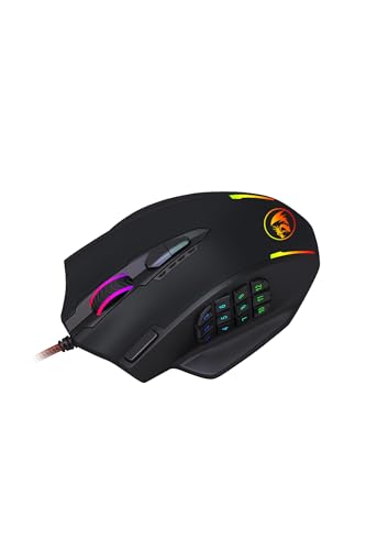 Redragon M908 12400 DPI Impact MMO Gaming Mouse w/ 18 Programmable Buttons, Weight Tuning Cartridge, 12 Side Buttons