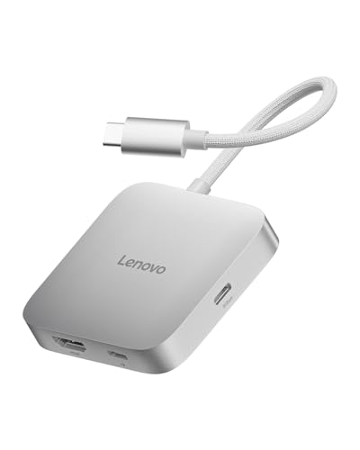 Lenovo USB-C 5-in-1 Travel Hub, 90W Power Delivery, 4K 60Hz HDMI, Dual USB-C and USB-A Ports, Plug and Play, Compact, Silver Grey