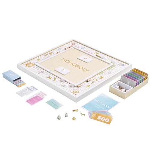 WS Game Company Monopoly Bianco Edition, White Wood Board, Gold-Tone Tokens, Grasscloth-Textured Center, Solid Wood Houses & Hotels, Premium Accessories, Board Games for 2-6 Players