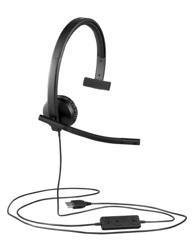 Logitech H570e Wired Headset Mono Headphones with Noise Cancelling - Black | In-line controls, mute button, indicator LED, compatible with PC, Mac, and Laptop - size: UC, style: Mono