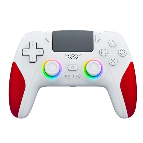 IWGAME Wireless Controller for PS-5/PC,Dual Vibration,3.5MM Headphone Jack,Hall Effect Joysticks & Triggers Gaming Controller with Programmable/Remap/Turbo/LED Light Functions - color: White Red