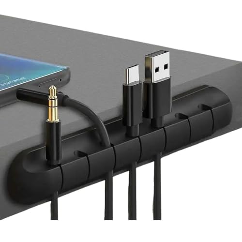 Universal Desktop Data Cable Fixing Clip,Multi functional wire organizer, cable tray USB data cable fixed hub, essential tool for daily life - color: Black(7 card slots )