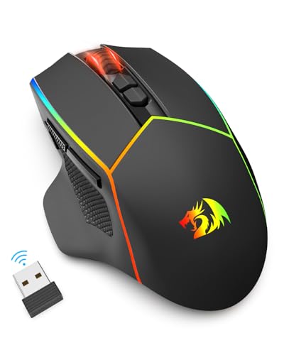 Redragon Wireless Gaming Mouse, Tri-Mode 2.4G/Bluetooth/USB-C, 7 Programmable Buttons, Tactile Rapid Fire Key, 8000 DPI RGB Ergonomic Mouse for PC Windows Gaming & Work, M814 - color: Black
