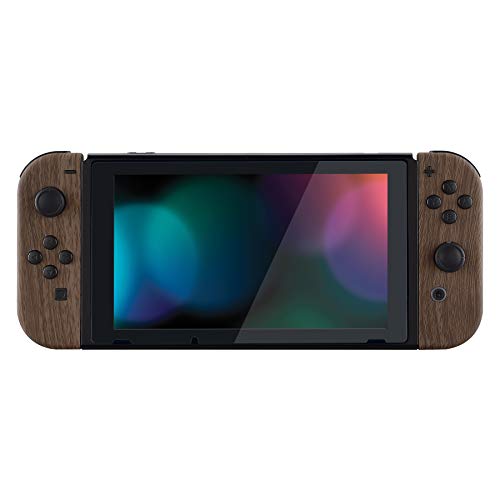 eXtremeRate DIY Replacement Shell Buttons for Nintendo Switch, Soft Touch Back Plate for Switch Console, Custom Housing Case with Full Set Buttons for Joycon Handheld Controller - Wood Grain - color: Wood Grain