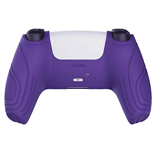 eXtremeRate PlayVital Samurai Edition Purple Anti-Slip Controller Silicone Skin for ps5, Ergonomic Soft Rubber Protective Case for ps5 Controller with Black Thumb Stick Caps - color: Purple