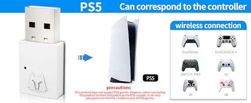 NBCP Wireless USB Bluetooth Adapter for Gaming Consoles, PS4, Switch, Mac, PC, Type C Compatible, White