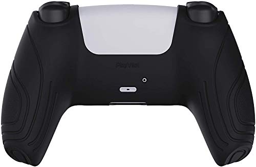 eXtremeRate PlayVital Samurai Edition Black Anti-Slip Controller Silicone Skin for ps5, Ergonomic Soft Rubber Protective Case for ps5 Controller with Black Thumb Stick Caps - color: Black