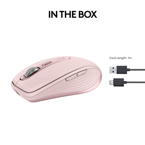 Logitech MX Anywhere 3S Compact Wireless Mouse, Fast Scrolling, 8K DPI Any-Surface Tracking, Quiet Clicks, Programmable Buttons, USB C, Bluetooth, Windows PC, Linux, Chrome, Mac - Rose | 8, 000 Dpi Darkfield, Quiet Clicks, Magspeed Scroll, USB-C Quick Cha