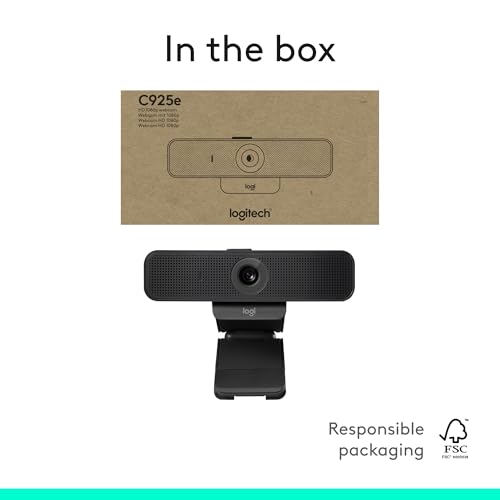 Logitech C925e Business Webcam, HD 1080p/30fps Video, Light Correction, Autofocus, Clear Audio, Privacy Shutter, Works with Microsoft Teams, Google Meet, Skype, WebEx, Cisco - Black