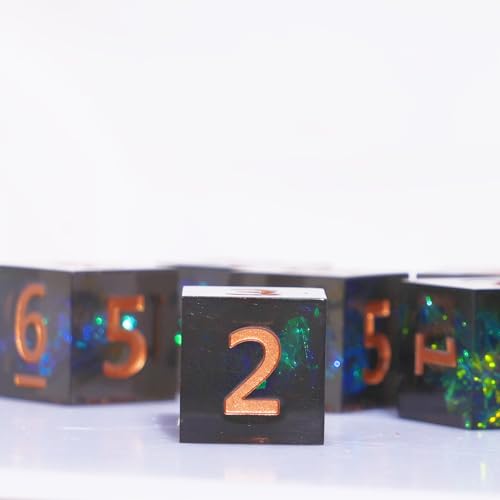 Generic 6PCS 16mm D6 Resin dice Set Dice for DND Dungeons and Dragons Role Playing Game (Black + Green) - color: Black + Green