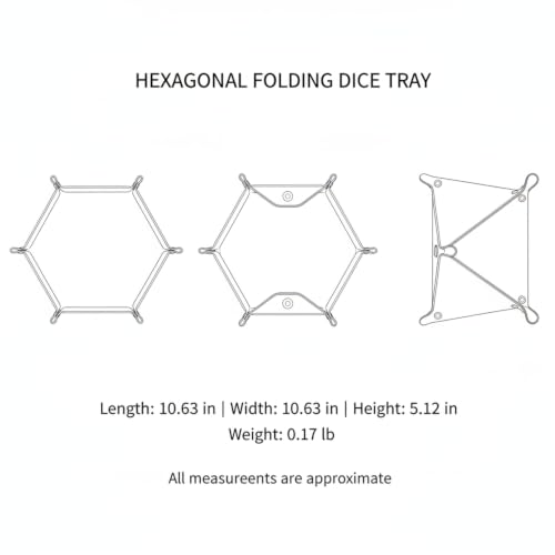 Hexagonal Folding Dice Tray, PU Leather Roll Container with Flannel Interior for Tabletop RPGs and Board Games (1 PC)