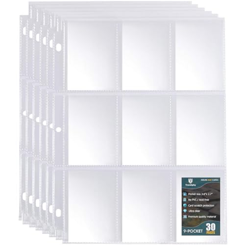 540 Pockets Trading Card Sleeves, Premium 9-Pocket 30 Pages, Double-Sided Baseball Binder Sleeves, Protectors Binder Sheets for Baseball Cards & More - Fits 3 Ring Binder (30 Sheets) - size: 30 Sheets