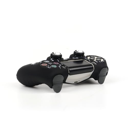 RALAN Horned Skull Head Design Controller Skin Cover with 2 Thumb Grips Compatible with PS4/Playstation 4 Slim/Pro Controller - color: Horned Skull Black White