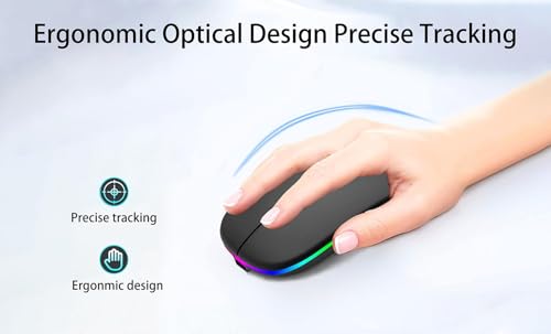 AIKOKOK Wireless Bluetooth Mouse, Rechargeable Dual Mode Mouse, Matte Black | BT 5.2 & 2.4G USB Receiver, 3 Adjustable DPI,LED Lights,Slim,Silent,Portable Computer Mouse for Laptop,PC,MacBook,iPad,Tablet - color: Matte Black