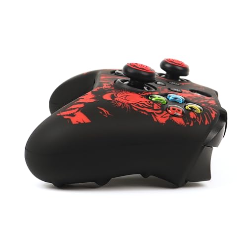 Tiger HeadController Skin Compatible with Xbox Series X Wireless Controller, RALAN Protector Case, Customised Thumb Grips Cap - color: Tiger Head black red