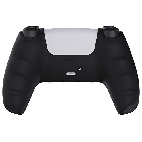 PlayVital Black Pure Series Anti-Slip Silicone Cover Skin for ps5 Controller, Soft Rubber Case for ps5 Wireless Controller with Black Thumb Grip Caps - color: Black