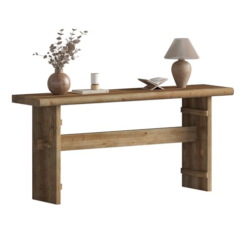 TRIBEWOOD 63-Inch Solid Wood Console Table for Entryway, Narrow Long Farmhouse Sofa Table Behind Couch, for Foyer, Hallway, Living Room, Easy Asswmbly, Brown Greige - color: Greige