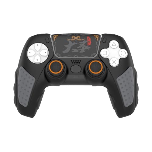 IINE Anti-Slip PS5 Controller Skin, Soft Silicone Protective Cover Case for PlayStation 5 DualSense Controller with 2 Thumb Grip Caps/Touchpad Sticker (Black) - color: Black