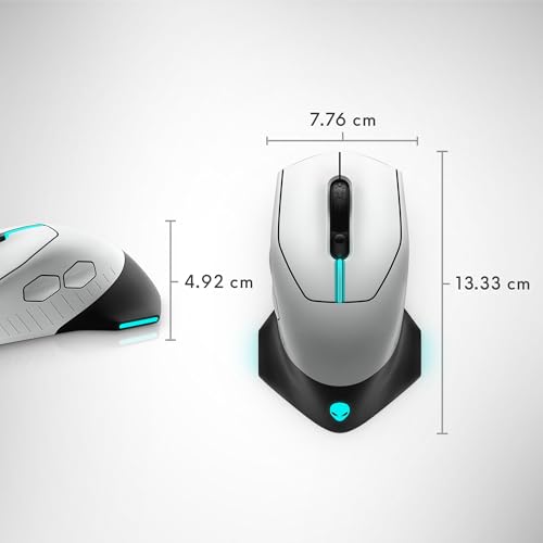 Alienware Wireless Gaming Mouse AW610M, 16000 DPI, 7 Buttons | USB Wired, Optical Sensor, Auto-Calibration, 16.8M AlienFX Lighting, 350-Hour Battery, 400 IPS, Lunar Light - color: AW610M - Lunar light
