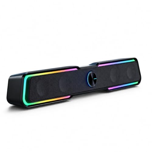 HP DHE-6002 Wired Speakerr for Desktop/PC/Laptop, with RGB Lights | Backlit with Volume Knob, HiFi Stereo Speakers, Dual Passive Diaphragms, Space-Saving Design, Black