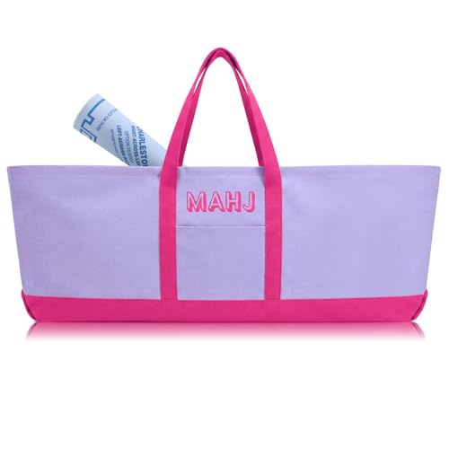 Mahjong Bag for Tiles and Racks Empty American Mahjong Tiles Carrying Tote 31.5 x 12 x 4 Inches Canvas Tile Games Accessories Gifts for Card Pushers Rack Mat Carrying, Case Only(Purple) - color: Purple
