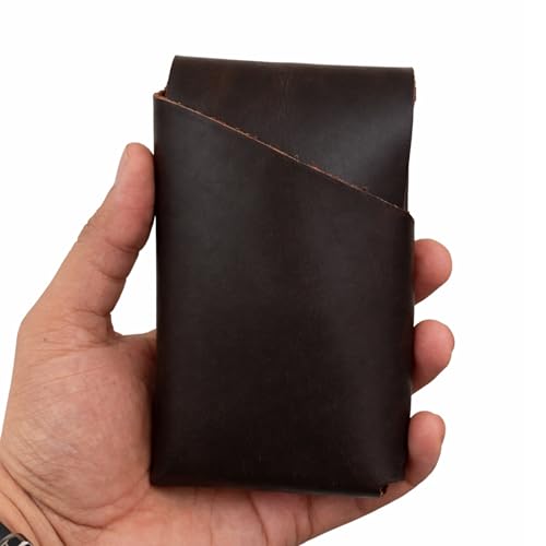 Full Grain Leather Playing Card Holder for Standard Deck, Handmade Leather Poker Card Case, Travel Playing Card Storage Organizer, Deck Protector Wallet, 5.1 x 3.5 x 0.7 Inch, Brown