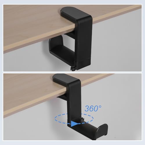 Headphone Stand Holder 360 Degree Adjustable Clamp Desk Hook Clamp 0.39"-1.65" Clamping Range PC Gaming Headset Stand for Headphone Earphone, Black