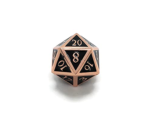 Metal D20 F Dice Critical Fail F 20 Sided Die Set DND Number Role Playing Game Dungeons and Dragons D&D Black Silver Red Blue Gold Copper Purple Green Pink White (Single Dice, Black and Copper) - color: Black and Copper, style: Single Dice