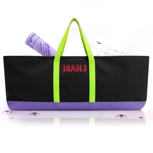 Mahjong Bag for Tiles and Racks Empty American Mahjong Tiles Carrying Tote 31.5 x 12 x 4 Inch Canvas Tile Game Accessory Gift for Pusher Rack Mat Carrying, Case Only (Yellow and Black) - color: Yellow and Black