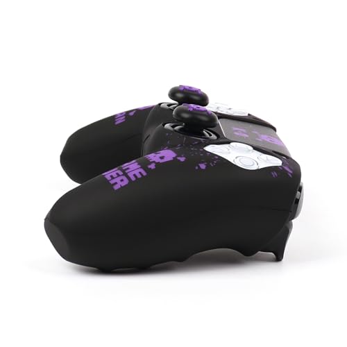 Skull Controller Skin Cover Compatible with PS5/Playstation 5 Controller, RALAN Protector Case Customised Thumb Grip - color: Pixelated Skull Black Purple