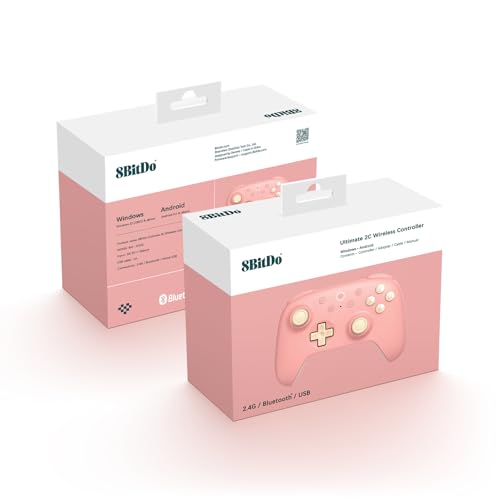 AKNES 8Bitdo Ultimate 2C Wireless 2.4G Controller for Windows PC and Android, Gamepad with Hall Effect Joysticks and Hall Triggers, 1000Hz Polling Rate, Remappable L4/R4 Bumpers - Peach | Gamepad with Hall Effect Joysticks and Hall Triggers, 1000Hz Pollin