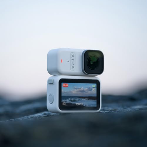 Xtra Atto Wearable 4K Action Camera (128GB), 54 g, Light and Compact, 1/1.3″ Sensor, 4K/60fps Video, 220‑Min Max Recording, 5-Min Pre-Recording, Built-in Stabilization, 600MB/s Fast Transfer