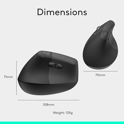 Logitech Left Handed Lift Vertical Ergonomic Wireless Mouse - Graphite | Connect via Bluetooth or included Logi Bolt USB-A receiver, quiet clicks, 4 of 6 buttons customizable, Windows Mac compatible - color: Graphite, style: Left-Handed