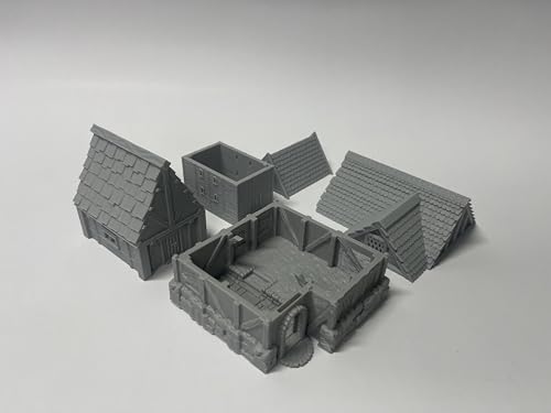 Generic Little Town and Village Houses Scene, Architecture Terrain Scenery for 18-22mm Miniatures Wargame, 3D Printed and Paintable (Standard Edition)