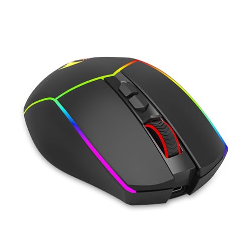 Redragon Axe M814 Programmable Wireless Gaming Mouse, with RGB Streaming Lights, 8 programmable Buttons, max 8000DPI,15G Acc,Multifunctional Software, Ergonomic Design