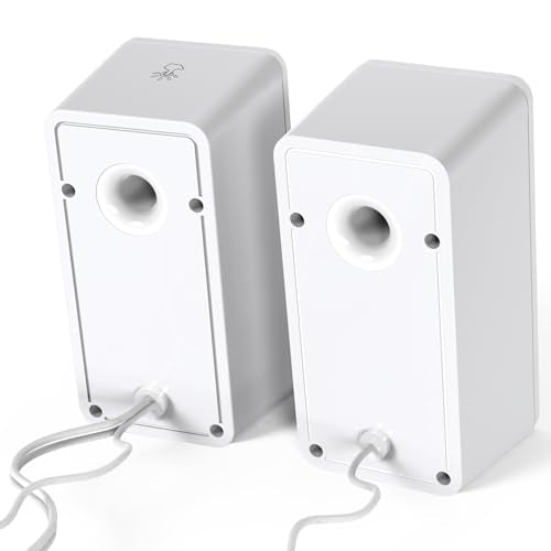 Redragon GS510 RGB Desktop Speakers, 2.0 Channel PC Computer Speaker with 4 Colorful LED Backlight Modes, Enhanced Bass and Easy-Access Volume Control, USB Powered w/ 3.5mm Cable, White - color: White