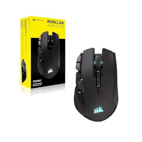Corsair IRONCLAW Wireless SE Gaming Mouse – 26,000 DPI, Ergonomic Design for Larger Hands, 10 Programmable Buttons, for MOBA, FPS, MMO – Black