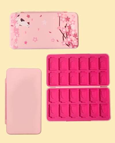 Daspken 24 Game Holder Slots and 24 SD Micro Card Slots for Nintendo Switch/Lite/OLED,Cherry Blossom Cartoon Puppy Style Games Cartridge Cases for Kids Girls Kawaii Storage Box