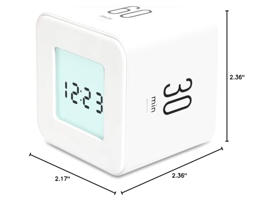 mooas Multi Clock Time Cube Timer (White), Alarm & Backlight Desk Productivity for ADHD Kids Classroom Study, Kitchen, Cooking, Desk, Office, Time Management 5,15,30,60 min Timer Various Setting - color: White