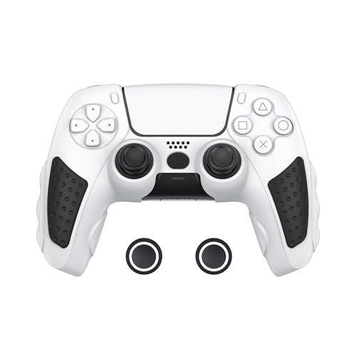IINE Anti-Slip PS5 Controller Skin, Soft Silicone Protective Cover Case for PlayStation 5 DualSense Controller with 2 Thumb Grip Caps/Touchpad Sticker (White) - color: White