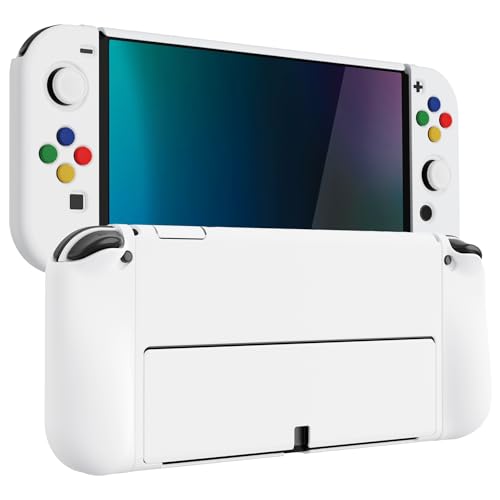 PlayVital AlterGrips Protective Slim Case for Nintendo Switch OLED, Ergonomic Grip Cover for Joycon, Dockable Hard Shell for Switch OLED w/Thumb Grip Caps & Button Caps - color: White