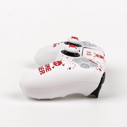 Pixelated Skull Controller Skin Cover Compatible with PS5/Playstation 5 Controller, RALAN Protector Case Customised Thumb Grip - color: Pixelated Skull white Red