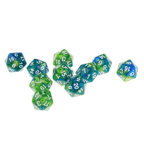 10 Pieces Polyhedral Dice Set D20 Dice 20mm Acrylic 20 Sided Game Dice for Dungeons and Dragons RPG MTG DND Dice Table Games (Blue Green) - color: Blue Green
