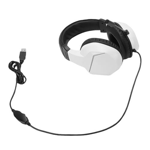 Noise Cancelling Headset Gaming Headset with Microphone USB Wired Headphones with 7.1 Surround Sound RGB Lighting for PC Computer Gaming and Online Classes - color: White