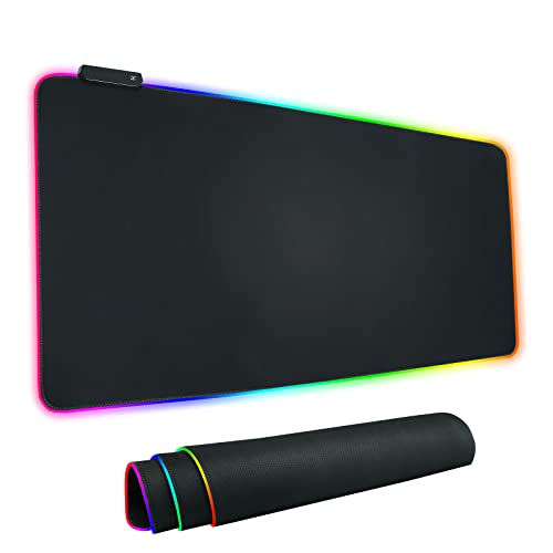RGB Gaming Mouse Pad Extended Large LED Mouse Pad Anti-Slip Base Computer Keyboard Mouse Mat for Gaming Computer/Laptops/Office Desk (31.5 x 11.8 x 0.16 in, Black)