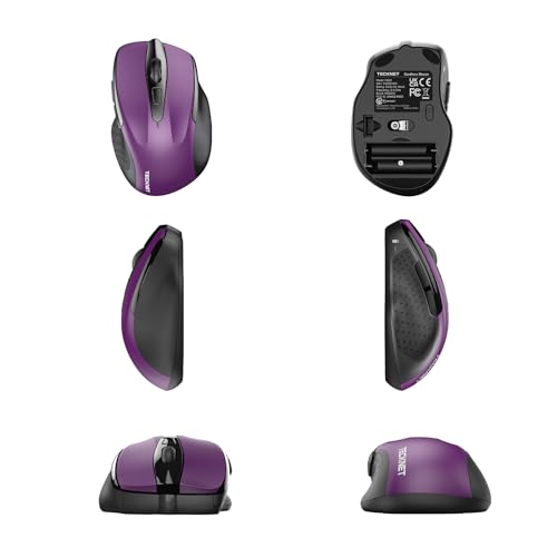 TECKNET Wireless Mouse, 2.4G Ergonomic Computer Mouse, 2600 DPI, Purple | Ergonomic Design with Side Grips, Adjustable DPI, 2-Year Battery, Compact Size, USB-A Plug & Play, Wide OS Compatibility - color: Purple